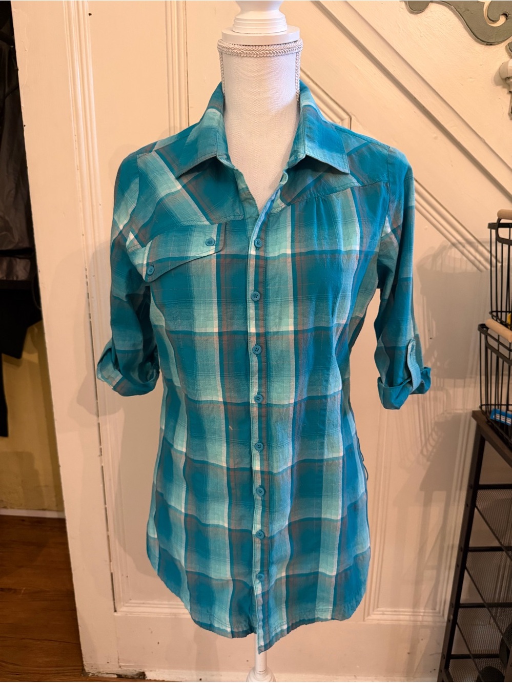 Lole Turquoise Plaid Button-Down Shirt